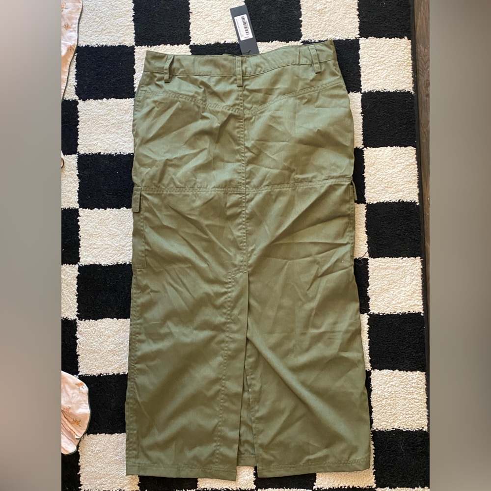 Olive Green Cargo Maxi Skirt - Picture 4 of 4